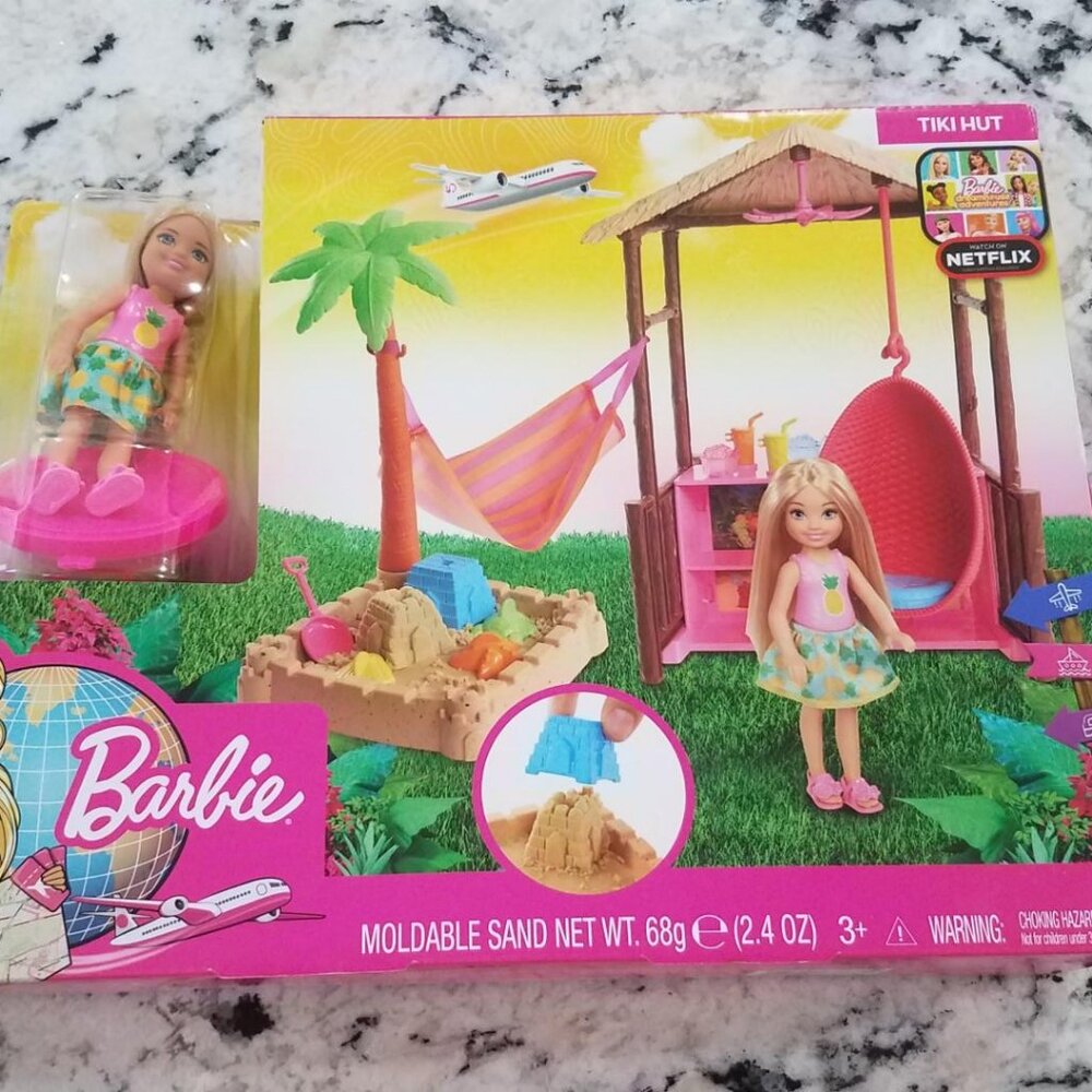 NWT 🩷 Barbie Chelsea Doll Tiki Hut Playset with Moldable Sand. NIB